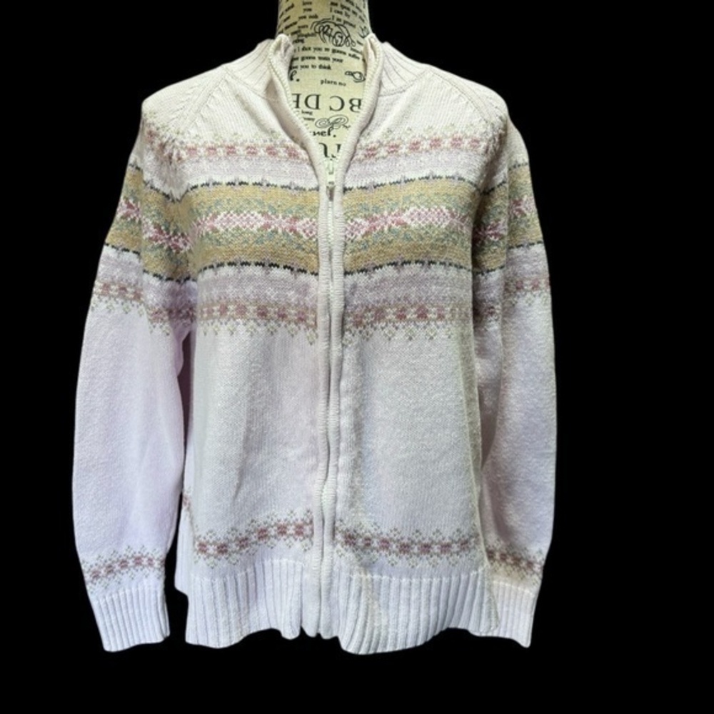Womens Cream Zip-Front Fair Isle Sweater Jacket